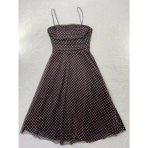 Eliza J Dress 6 Brown Polka Dot Mesh Party Cocktail Vintage USA Midi Pinup